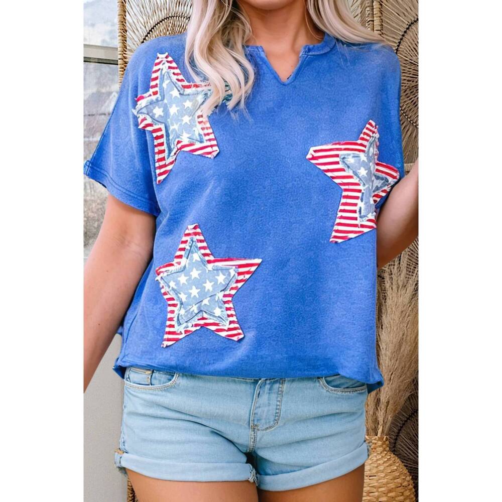 NEW SHEWIN patriot star patched tee in blue